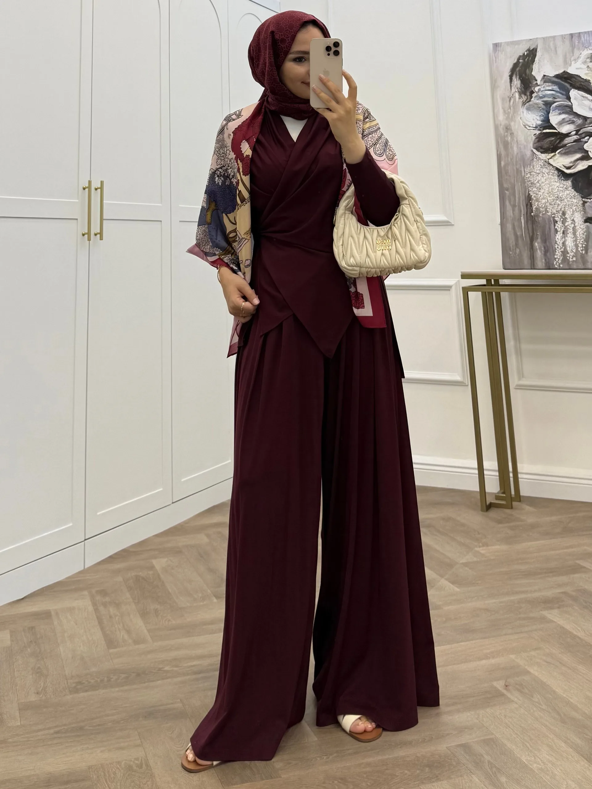 ÖNDEN BAĞLAMALI OYSHO PANTOLONLU TAKIM BORDO