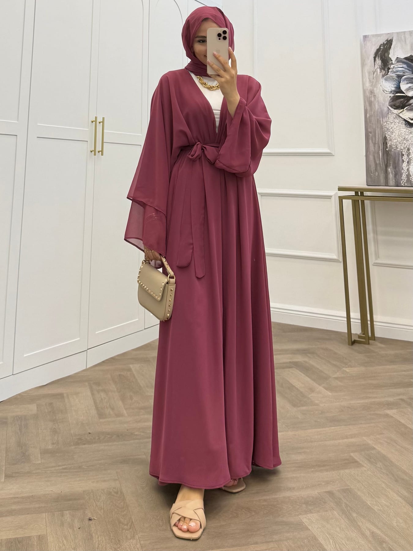 ŞAL DAHİL ŞİFON ABAYA FACU PEMBE