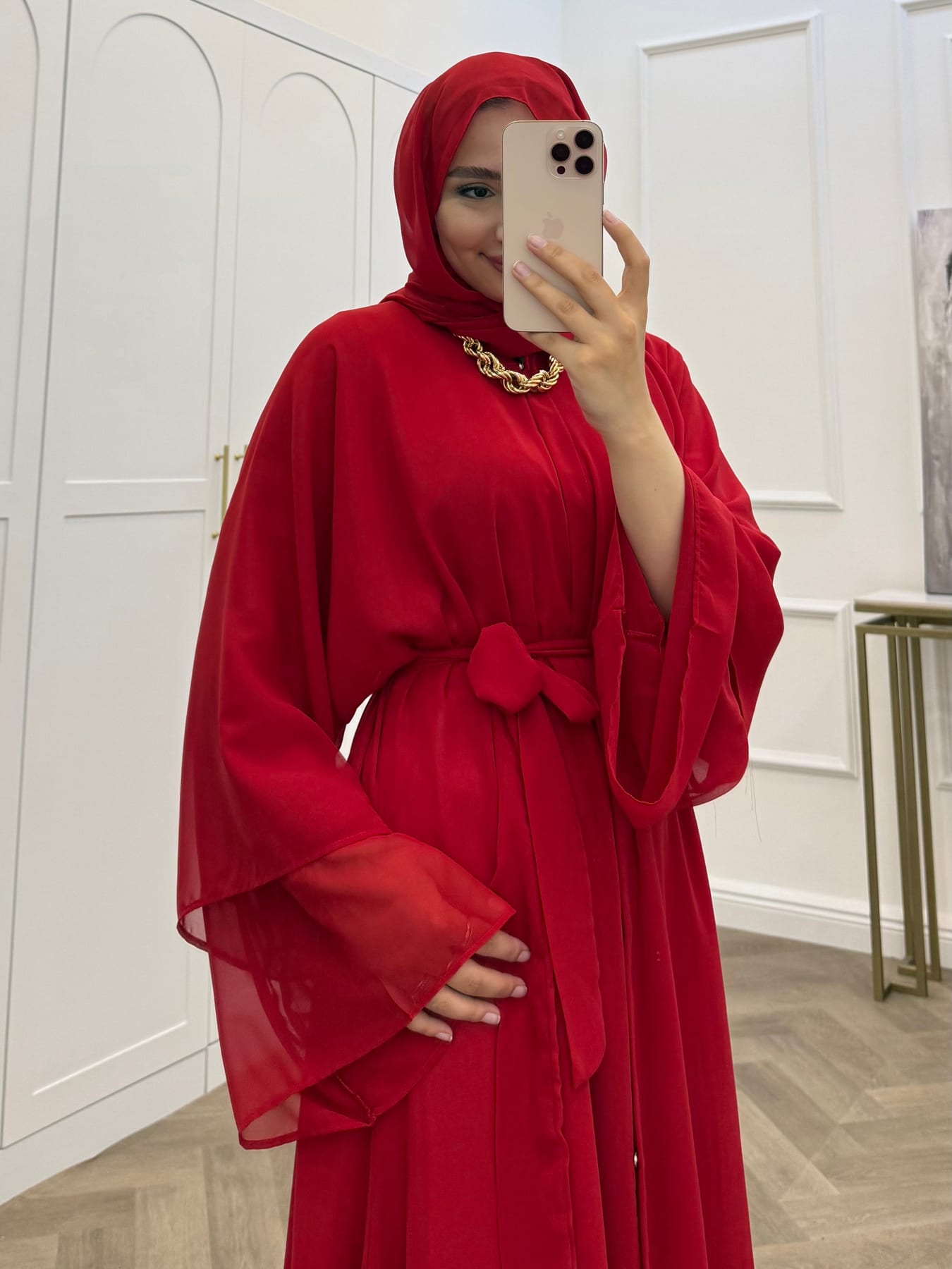ŞAL DAHİL ŞİFON ABAYA KIRMIZI
